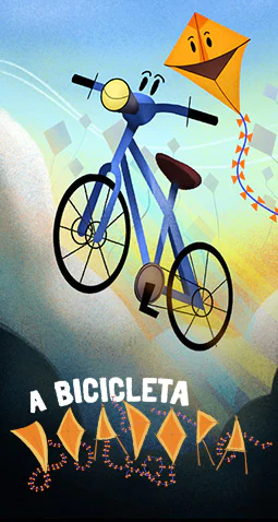 ilustração de uma bicicleta voando junto com uma pipa