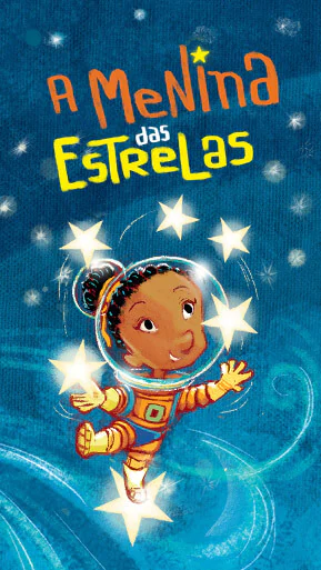 ilustração de uma garota com roupa de astronauta pegando as estrelas