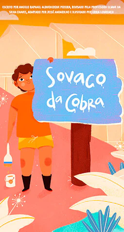 ilustração de uma criança com pincel ao lado de uma placa recém pintada com os grafismos do título